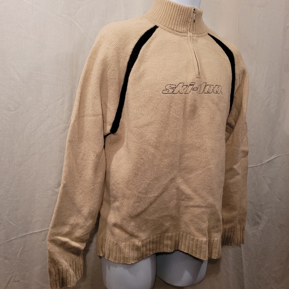 Tan Ski-doo Wool Blend 1/4 Zip Sweater - Picture 4 of 9